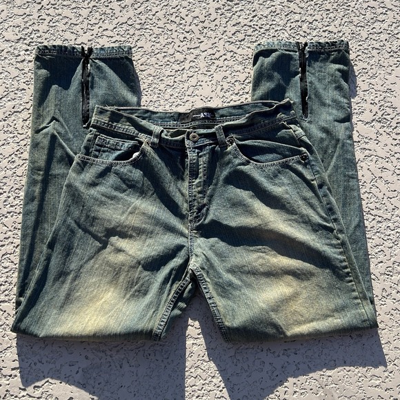 Premium Ask Jeans Distressed Relaxed Fit Jeans Tag 36x34 RN 134112 Heel Zip - Picture 1 of 4